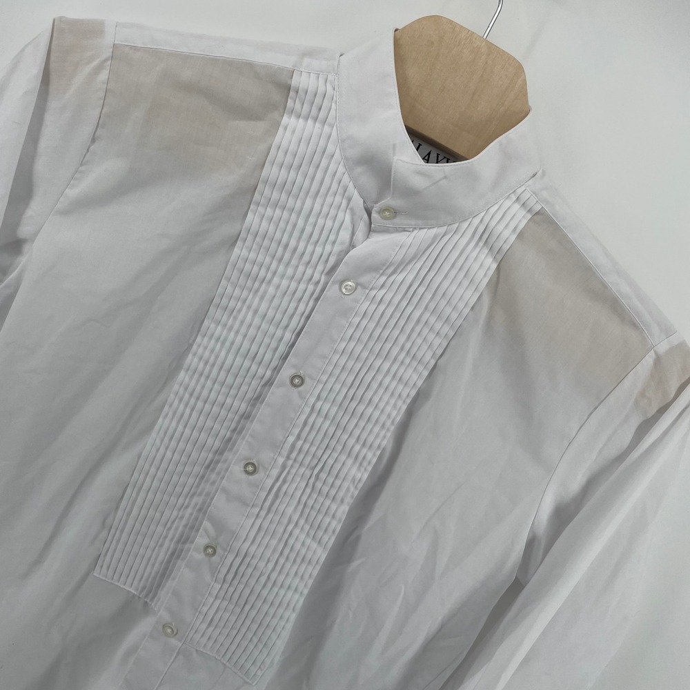 Galaxy Mens White Pleated Bib Tuxedo Shirt Band Collar Formal Size L 16-16.5
